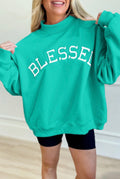 BLESSED Embroidered Mock Neck Sweatshirt