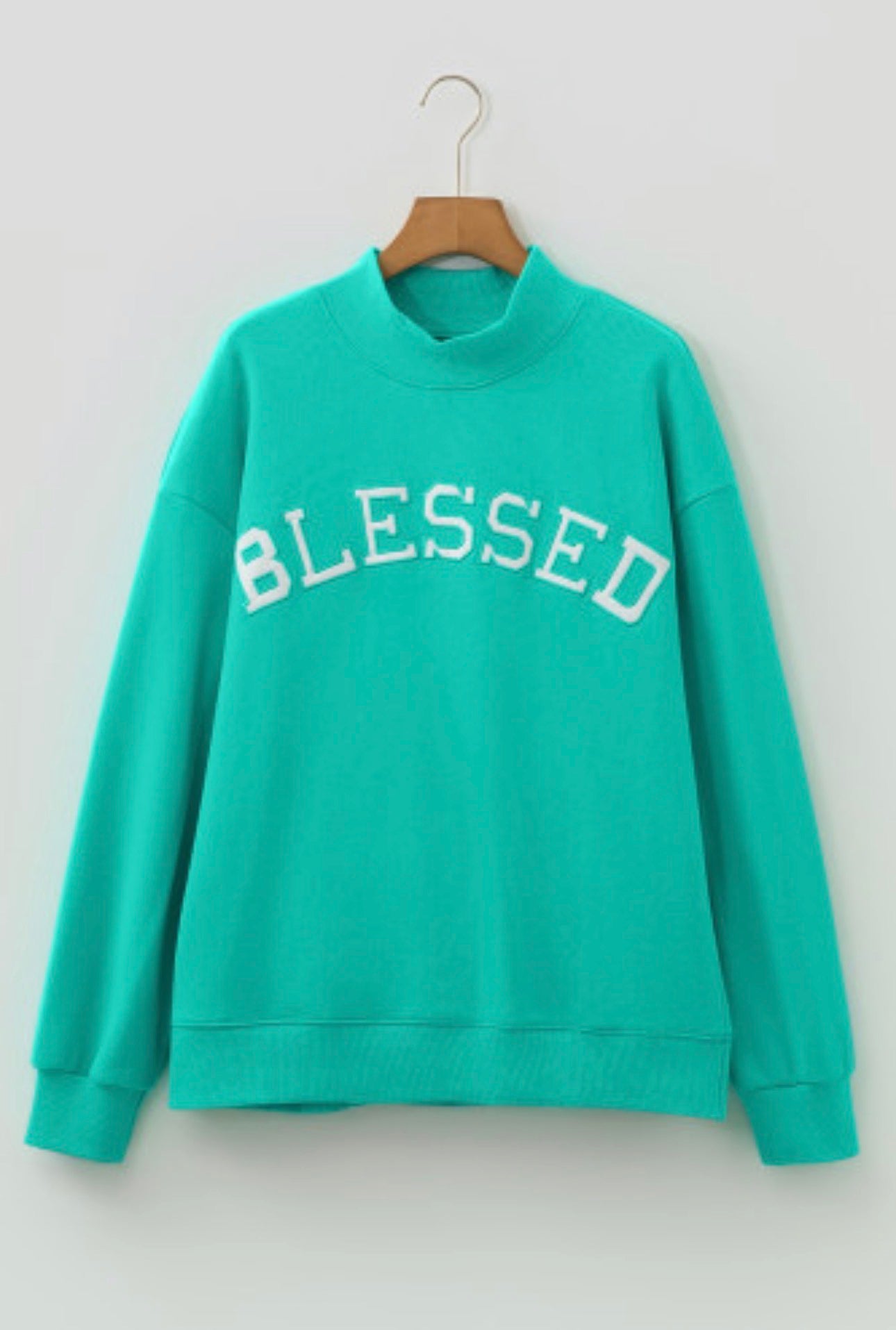 BLESSED Embroidered Mock Neck Sweatshirt